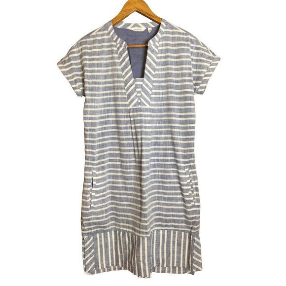 Athleta Barbados Mini Shift Dress Cover-Up Pullover Blue White Stripe Size Small - Picture 2 of 8